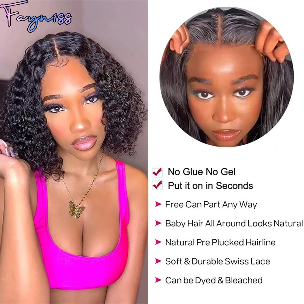 Water Wave Glueless Bob Wigs For Women Human Hair Glueless Wig Ready To Go Water Wave Curly Wigs Pre Cut Wig