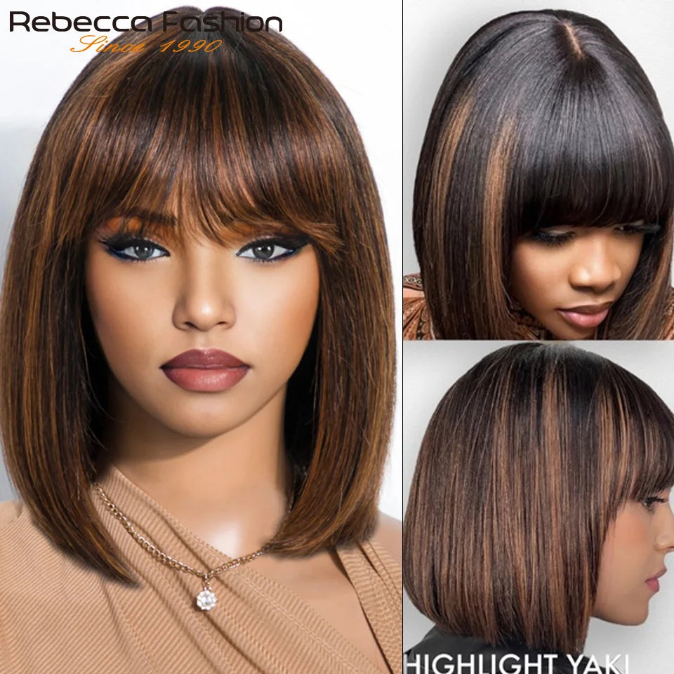 Highlight Blonde Short BOB 3x1 Lace Glueless Human Hair Wig Ready To Go Brazilian P1B/30 Straight Bob Bone With Bangs For Women