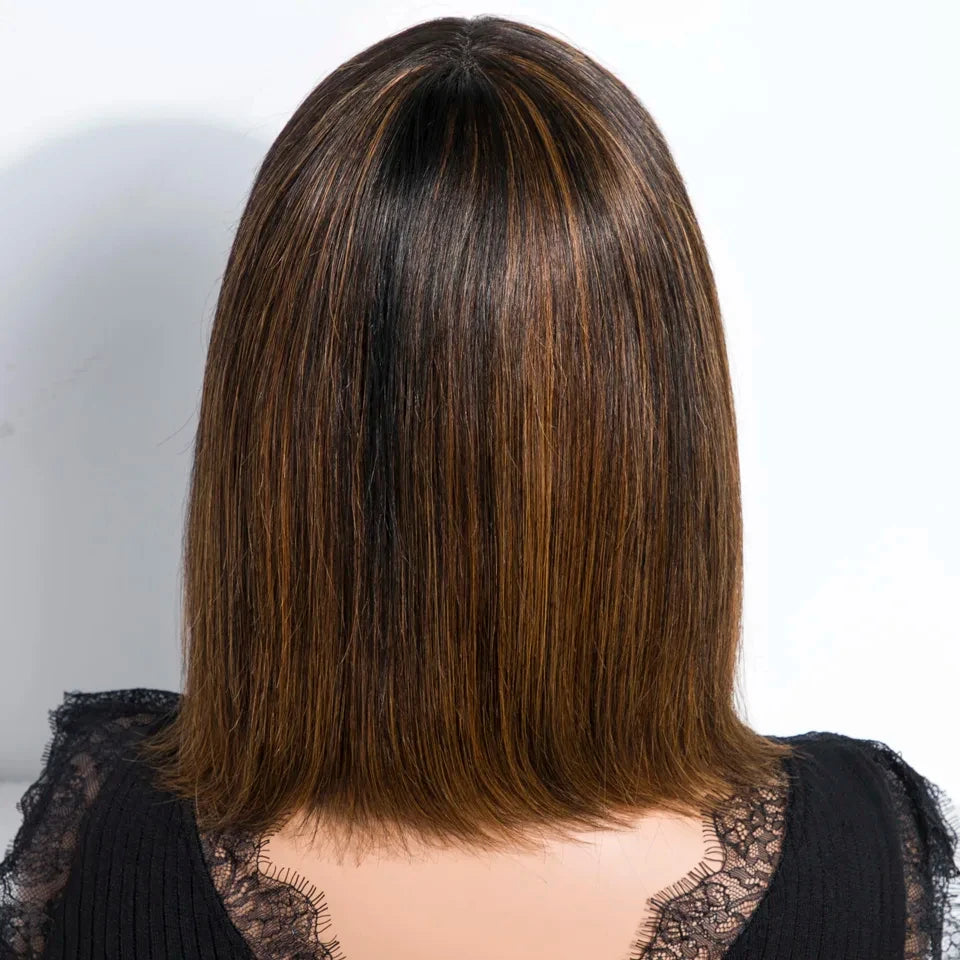 Highlight Blonde Short BOB 3x1 Lace Glueless Human Hair Wig Ready To Go Brazilian P1B/30 Straight Bob Bone With Bangs For Women