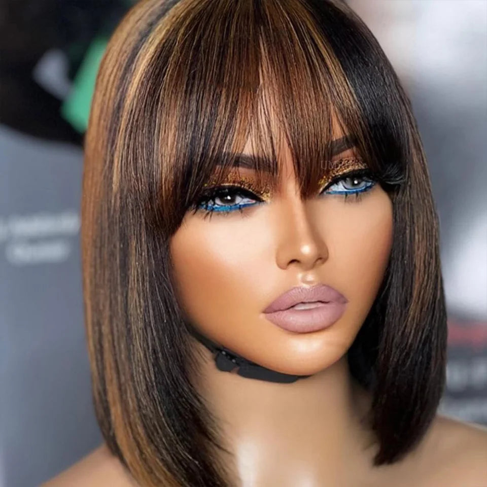 Highlight Blonde Short BOB 3x1 Lace Glueless Human Hair Wig Ready To Go Brazilian P1B/30 Straight Bob Bone With Bangs For Women